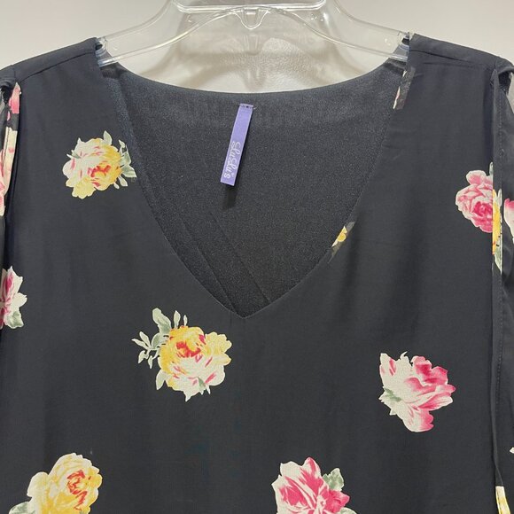 New Lulus Dress Shifting Dears Small Black Pink Yellow Rose Floral Cold Shoulder - Picture 5 of 10